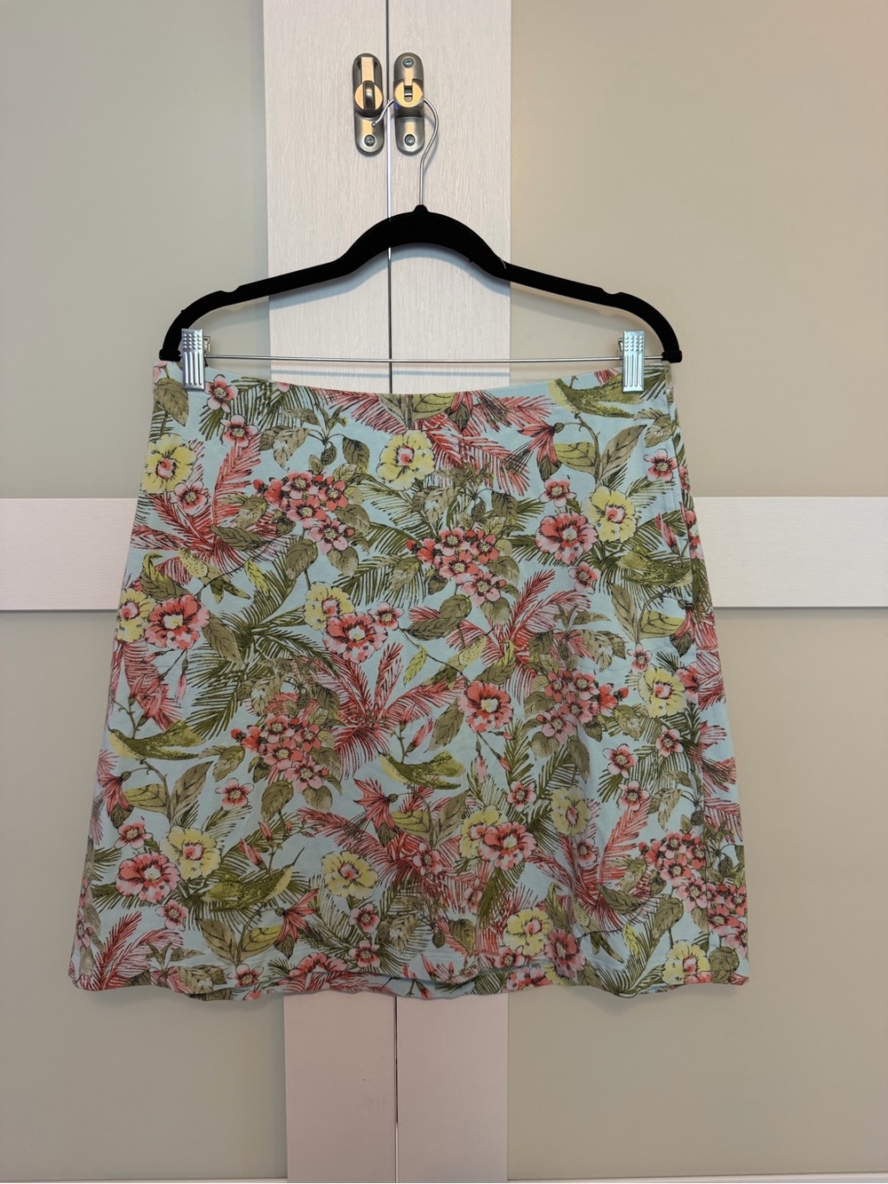 J. Jill Light Blue A-Line Skirt with Pink & Green Floral Print